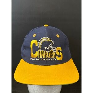 Vintage San Diego Chargers Team NFL Snapback Hat Navy Blue Yellow Flat Brim Cap